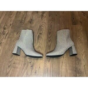 Sugar Element Women's Heeled Ankle Boots Pewter Sparkle Fabric US Size 6 Medium